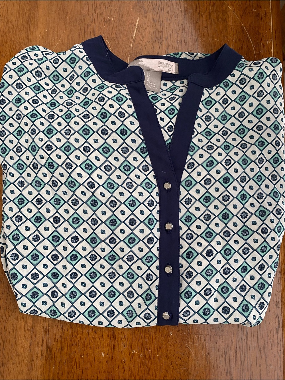 Rue21 Navy and White Geo Print Blouse